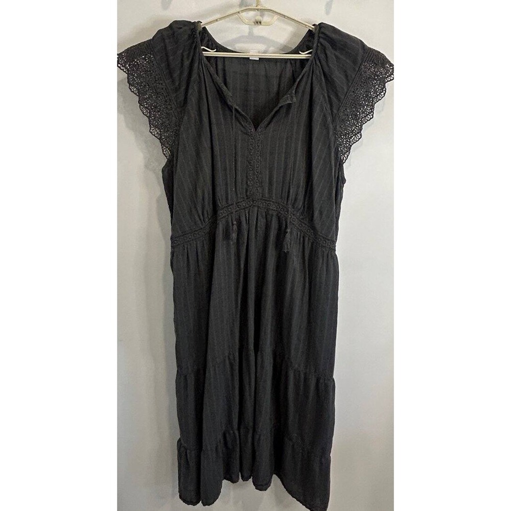 Old Navy Short Sleeve Crochet Lace Trim Empire Waist Panther Gray Midi Dress XXL